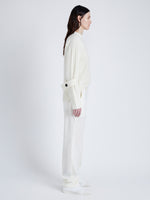 Proenza Schouler Side full length image of model wearing Verona Sweater in Midweight Cashmere Rib in BONE