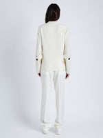 Proenza Schouler Back full length image of model wearing Verona Sweater in Midweight Cashmere Rib in BONE