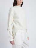 Proenza Schouler Detail image of model wearing Verona Sweater in Midweight Cashmere Rib in BONE