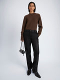 Proenza Schouler Front full length image of model wearing Verona Sweater in Midweight Cashmere Rib in BARK