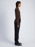 Proenza Schouler Side full length image of model wearing Verona Sweater in Midweight Cashmere Rib in BARK