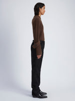 Proenza Schouler Side full length image of model wearing Verona Sweater in Midweight Cashmere Rib in BARK