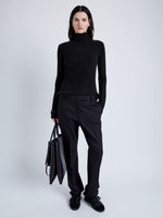 Proenza Schouler front image of model wearing Haven Sweater in Midweight Cashmere Rib in black