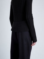 Proenza Schouler detail image of model wearing Haven Sweater in Midweight Cashmere Rib in black