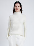 Proenza Schouler Front cropped image of model wearing Haven Sweater in Midweight Cashmere Rib in BONE