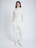 Proenza Schouler Front full length image of model wearing Haven Sweater in Midweight Cashmere Rib in BONE