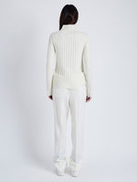 Proenza Schouler Back full length image of model wearing Haven Sweater in Midweight Cashmere Rib in BONE