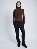 Proenza Schouler Front full length image of model wearing Haven Sweater in Midweight Cashmere Rib in BARK