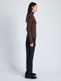 Proenza Schouler Side full length image of model wearing Haven Sweater in Midweight Cashmere Rib in BARK