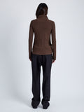 Proenza Schouler Back full length image of model wearing Haven Sweater in Midweight Cashmere Rib in BARK