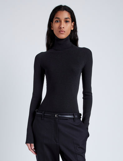 Proenza Schouler Front cropped image of model wearing Fox Top In Matte Viscose Rib in BLACK