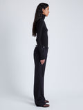 Proenza Schouler Side full length image of model wearing Fox Top In Matte Viscose Rib in BLACK