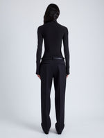 Proenza Schouler Back full length image of model wearing Fox Top In Matte Viscose Rib in BLACK