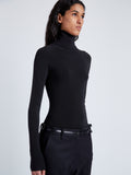 Proenza Schouler Detail image of model wearing Fox Top In Matte Viscose Rib in BLACK