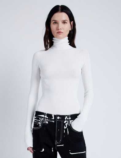 Proenza Schouler Front cropped image of model wearing Fox Top In Matte Viscose Rib in WHITE