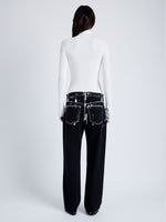 Proenza Schouler Back full length image of model wearing Fox Top In Matte Viscose Rib in WHITE