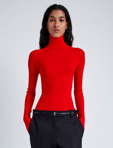 Proenza Schouler Front cropped image of model wearing Fox Top In Matte Viscose Rib in RED