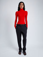 Proenza Schouler Front full length image of model wearing Fox Top In Matte Viscose Rib in RED