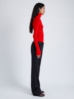 Proenza Schouler Side full length image of model wearing Fox Top In Matte Viscose Rib in RED