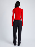 Proenza Schouler Back full length image of model wearing Fox Top In Matte Viscose Rib in RED