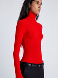 Proenza Schouler Detail image of model wearing Fox Top In Matte Viscose Rib in RED