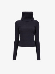  Proenza Schouler Still Life image of Alyssa Sweater in Midweight Viscose Rib Knit in CHARCOAL with neck snood