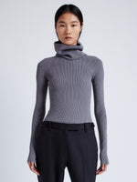 Proenza Schouler Front cropped image of model wearing Alyssa Sweater in Midweight Viscose Rib Knit in GREY