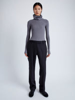 Proenza Schouler Front full length image of model wearing Alyssa Sweater in Midweight Viscose Rib Knit in GREY