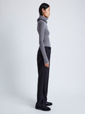 Proenza Schouler Side full length image of model wearing Alyssa Sweater in Midweight Viscose Rib Knit in GREY