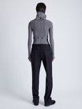 Proenza Schouler Back full length image of model wearing Alyssa Sweater in Midweight Viscose Rib Knit in GREY