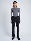 Proenza Schouler Front full length image of model wearing Alyssa Sweater in Midweight Viscose Rib Knit in GREY