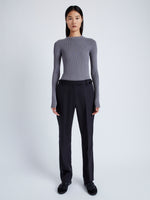 Proenza Schouler Front full length image of model wearing Alyssa Sweater in Midweight Viscose Rib Knit in GREY