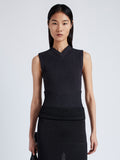 Proenza Schouler Front cropped image of model wearing Cruz Vest in Midweight Viscose Rib Knit in CHARCOAL