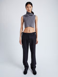 Proenza Schouler Front image of model wearing Cruz Vest in Midweight Viscose Rib Knit in GREY with neck snood