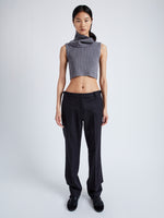 Proenza Schouler Front image of model wearing Cruz Vest in Midweight Viscose Rib Knit in GREY with neck snood