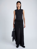 Proenza Schouler Front full length image of model wearing Cruz Vest in Midweight Viscose Rib Knit in CHARCOAL