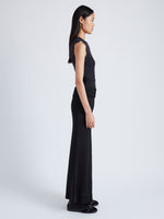 Proenza Schouler Side full length image of model wearing Cruz Vest in Midweight Viscose Rib Knit in CHARCOAL