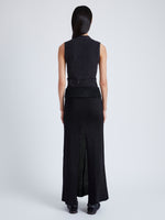 Proenza Schouler Back full length image of model wearing Cruz Vest in Midweight Viscose Rib Knit in CHARCOAL