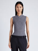 Proenza Schouler Front cropped image of model wearing Cruz Vest in Midweight Viscose Rib Knit in GREY