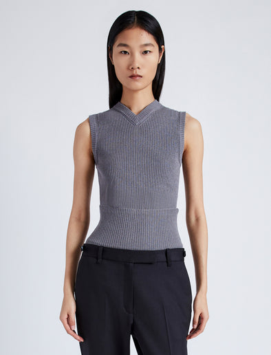 Proenza Schouler Front cropped image of model wearing Cruz Vest in Midweight Viscose Rib Knit in GREY