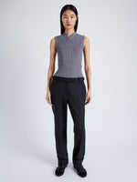 Proenza Schouler Front full length image of model wearing Cruz Vest in Midweight Viscose Rib Knit in GREY