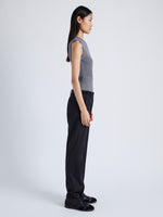 Proenza Schouler Side full length image of model wearing Cruz Vest in Midweight Viscose Rib Knit in GREY