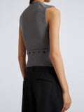 Proenza Schouler Detail image of model wearing Cruz Vest in Midweight Viscose Rib Knit in GREY