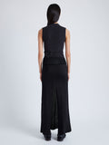 Proenza Schouler Back full length image of model wearing Avalon Skirt in Lacqured Viscose in BLACK