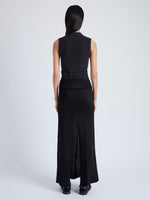 Proenza Schouler Back full length image of model wearing Avalon Skirt in Lacqured Viscose in BLACK