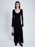 Proenza Schouler Front full length image of model wearing Athena Dress in Silk Viscose in BLACK