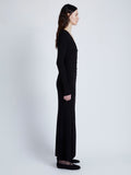 Proenza Schouler Side full length image of model wearing Athena Dress in Silk Viscose in BLACK