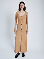 Proenza Schouler Front full length image of model wearing Athena Dress in Silk Viscose in KHAKI