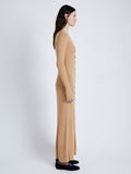 Proenza Schouler Side full length image of model wearing Athena Dress in Silk Viscose in KHAKI