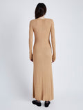 Proenza Schouler Back full length image of model wearing Athena Dress in Silk Viscose in KHAKI